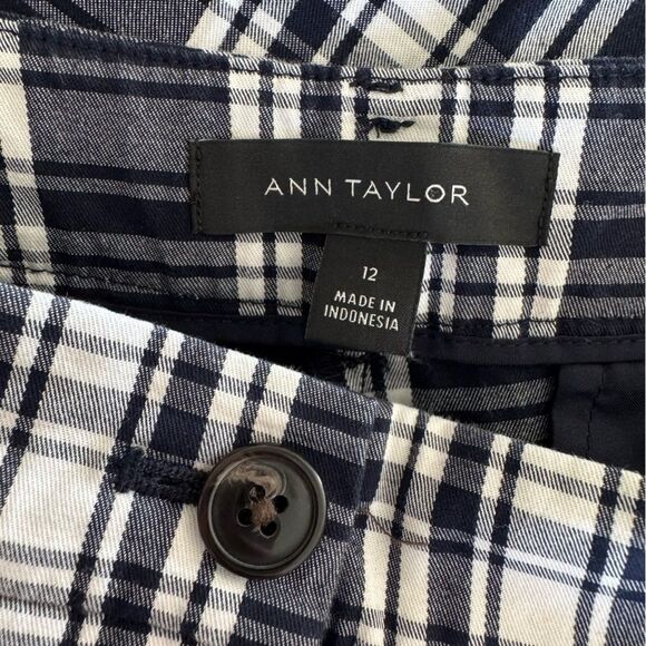 ANN TAYLOR Cotton Crop Navy Blue White Plaid Size 12 - Picture 6 of 6